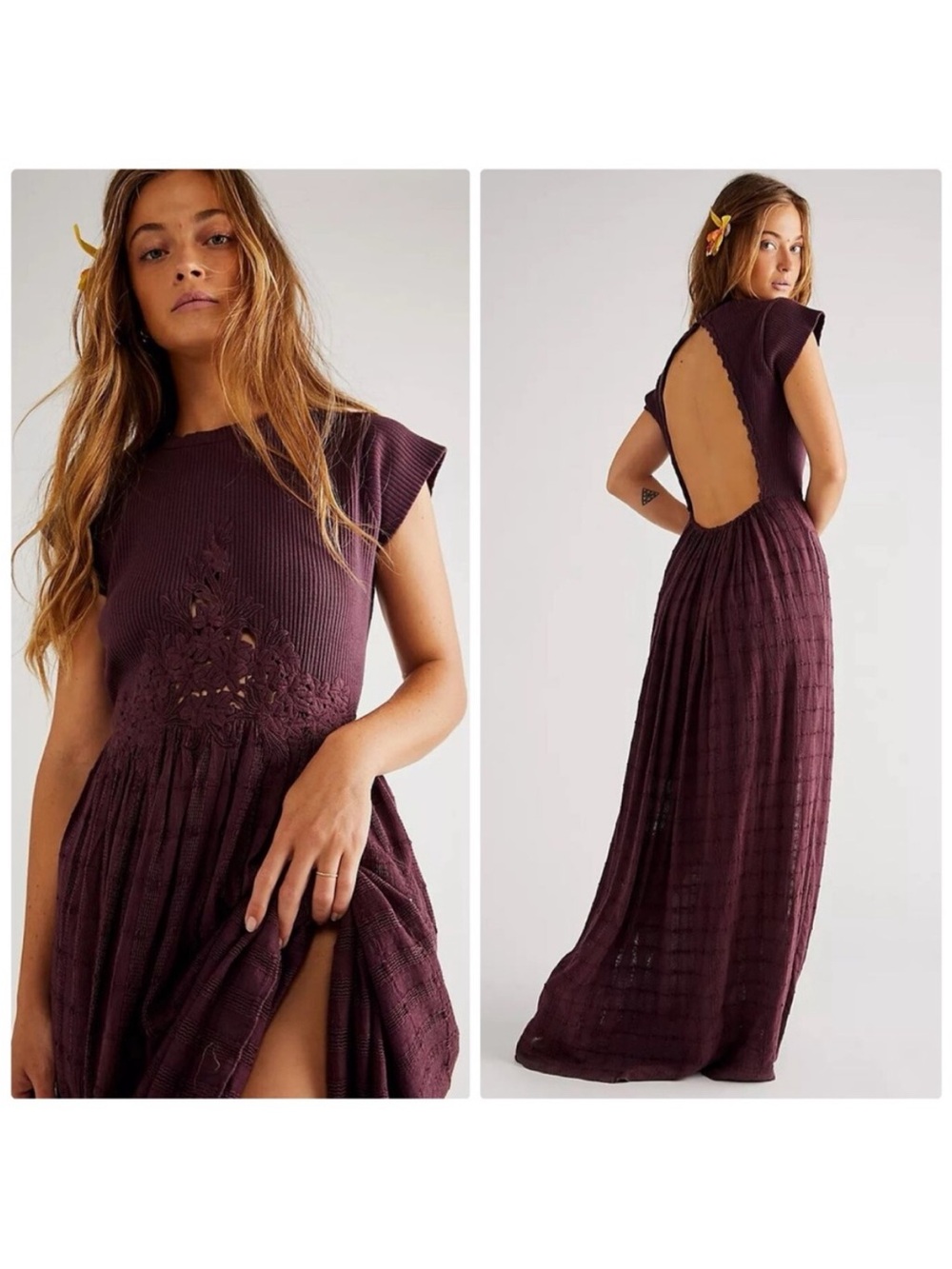 Free People Serenity Embroidered Maxi Backless dress S